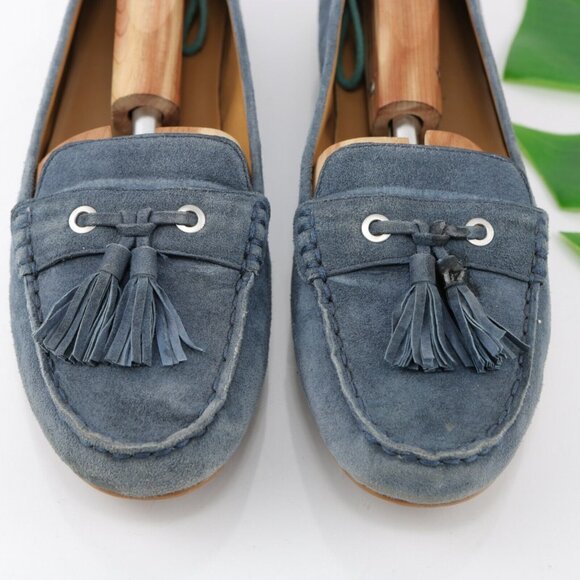 GH Bass Womens Bonnie Flat Size 9.5 Blue Suede Moccasin Moc Toe Tasseled Shoe - Picture 9 of 11